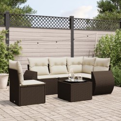 Salon de jardin avec coussins 6 pcs marron résine tressée 510079510079