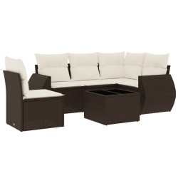 Salon de jardin avec coussins 6 pcs marron résine tressée 510079510079