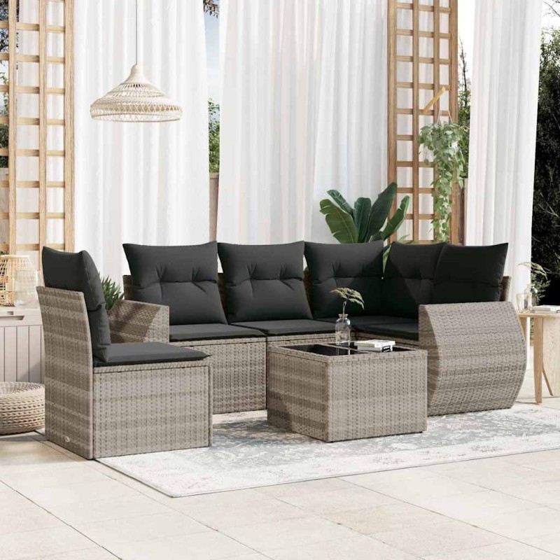Salon de jardin 6 pcs avec coussins gris clair résine tressée 510080510080