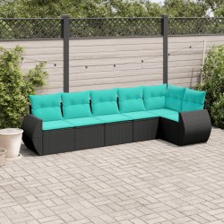 Salon de jardin 6 pcs avec coussins noir résine tressée 510088510088