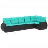 Salon de jardin 6 pcs avec coussins noir résine tressée 510088510088
