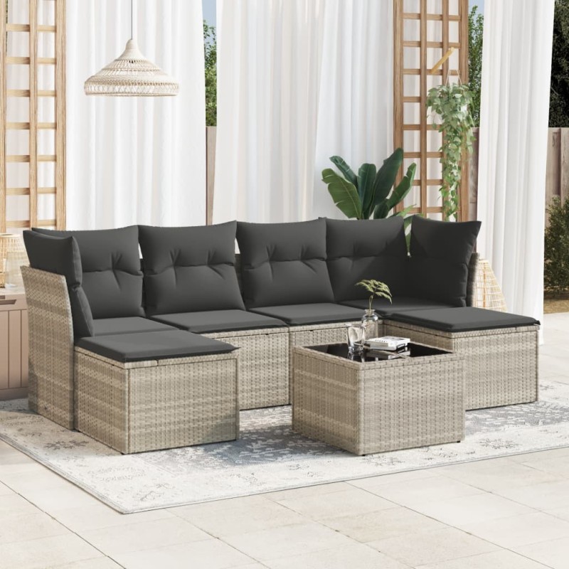 Salon de jardin avec coussins 7 pcs gris clair résine tressée 510091510091