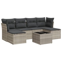 Salon de jardin avec coussins 7 pcs gris clair résine tressée 510091510091