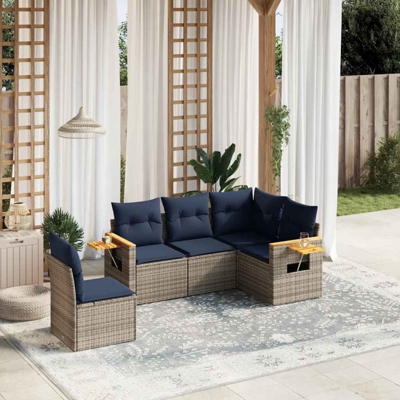 Salon de jardin 5 pcs avec coussins gris résine tressée 510101510101