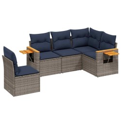 Salon de jardin 5 pcs avec coussins gris résine tressée 510101510101