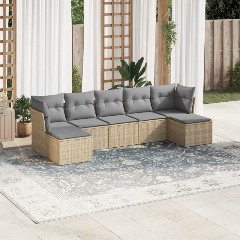 Salon de jardin avec coussins 7 pcs beige résine tressée 510104510104