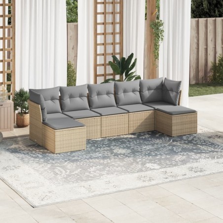 Salon de jardin avec coussins 7 pcs beige résine tressée 510104510104