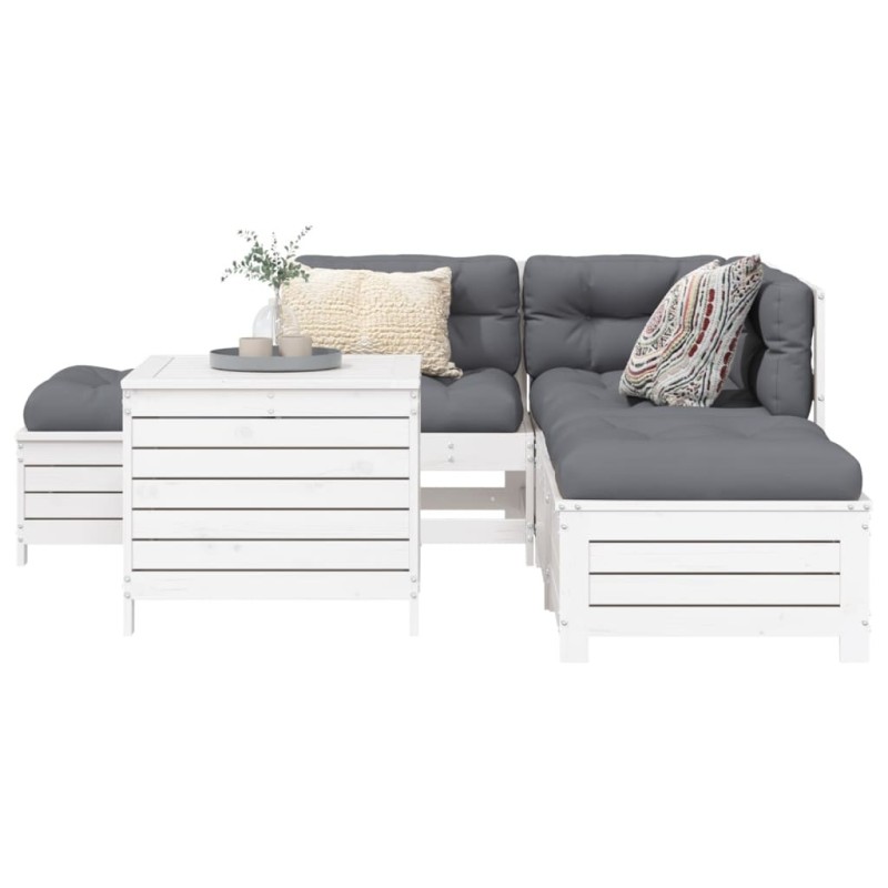 Salon de jardin 6 pcs blanc bois de pin massif 510105510105