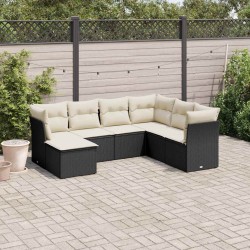 Salon de jardin 7 pcs avec coussins noir résine tressée 510116510116
