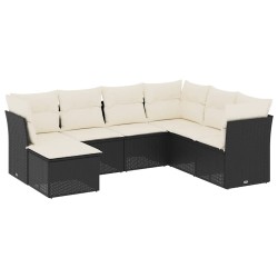 Salon de jardin 7 pcs avec coussins noir résine tressée 510116510116