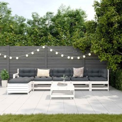 Salon de jardin 7 pcs Blanc Bois de pin massif 510117510117