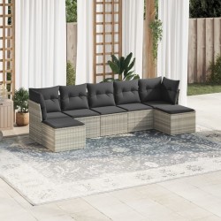 Salon de jardin avec coussins 7 pcs gris clair résine tressée 510119510119