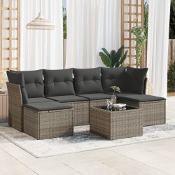 Salon de jardin avec coussins 7 pcs gris résine tressée 510123510123