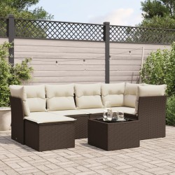 Salon de jardin avec coussins 7 pcs marron résine tressée 510124510124