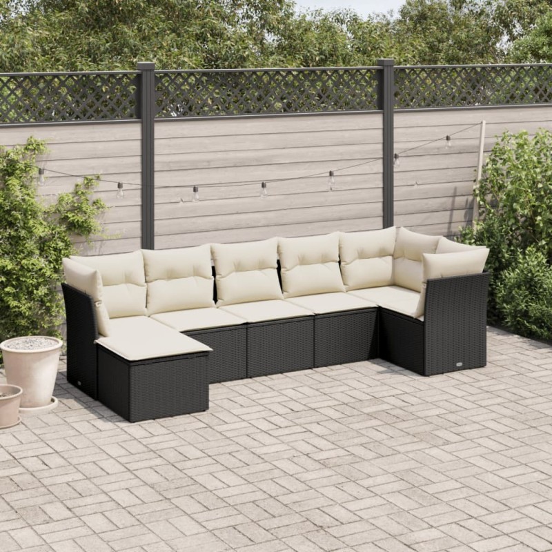 Salon de jardin 7 pcs avec coussins noir résine tressée 510127510127