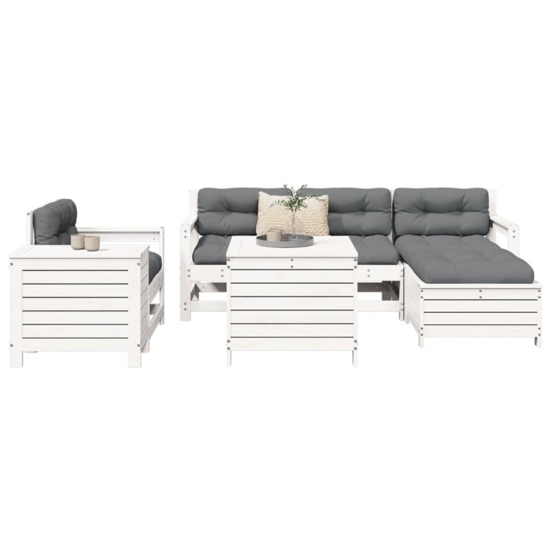 Salon de jardin 7 pcs blanc bois de pin massif 510129510129