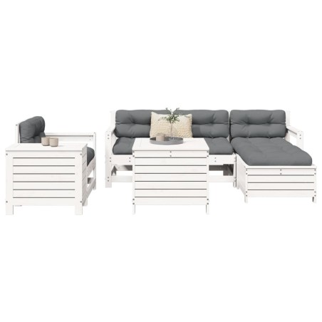 Salon de jardin 7 pcs blanc bois de pin massif 510129510129