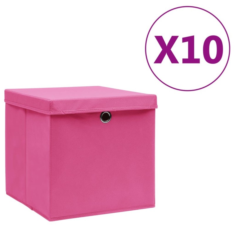 Boîtes de rangement avec couvercles 10 pcs 28x28x28 cm Rose 510156510156
