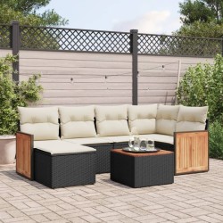 Salon de jardin 7 pcs avec coussins noir résine tressée 510182510182