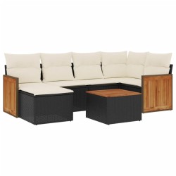 Salon de jardin 7 pcs avec coussins noir résine tressée 510182510182
