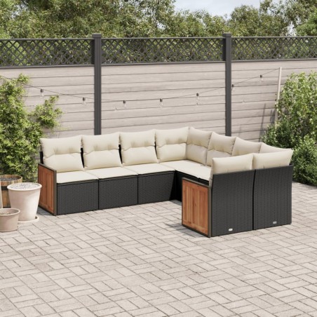 Salon de jardin 8 pcs avec coussins noir résine tressée 510187510187