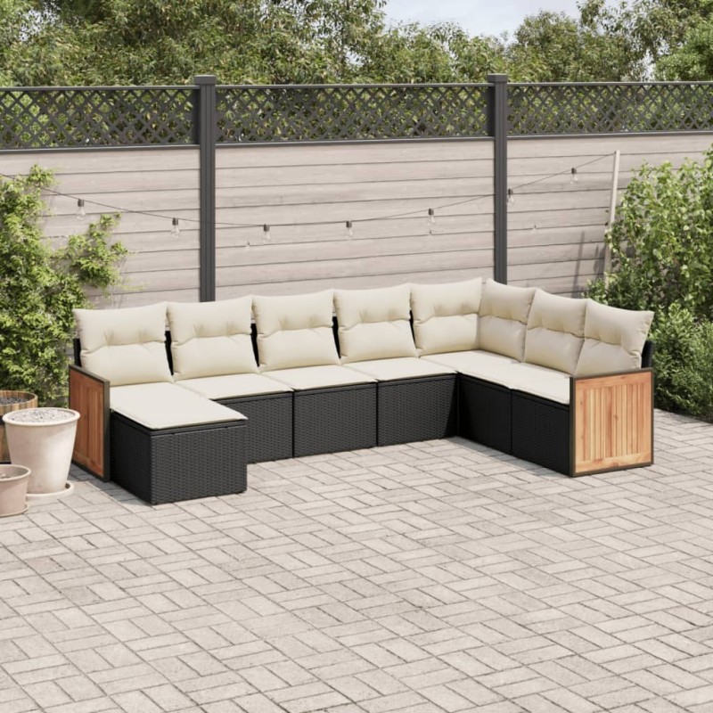 Salon de jardin 8 pcs avec coussins noir résine tressée 510188510188