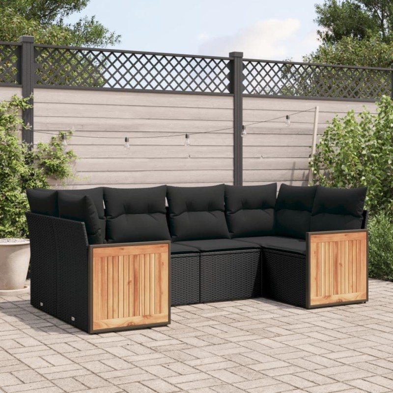 Salon de jardin 6 pcs avec coussins noir résine tressée 510189510189