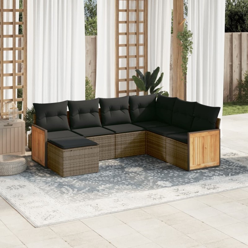 Salon de jardin avec coussins 7 pcs gris résine tressée 510192510192