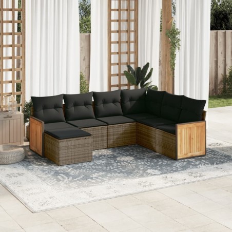 Salon de jardin avec coussins 7 pcs gris résine tressée 510192510192