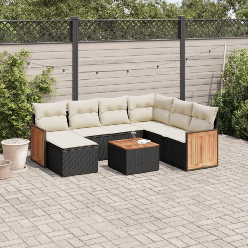 Salon de jardin 8 pcs avec coussins noir résine tressée 510193510193