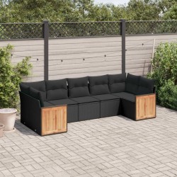 Salon de jardin 7 pcs avec coussins noir résine tressée 510194510194