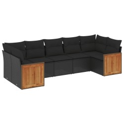 Salon de jardin 7 pcs avec coussins noir résine tressée 510194510194
