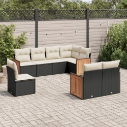 Salon de jardin 8 pcs avec coussins noir résine tressée 510196510196