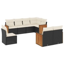 Salon de jardin 8 pcs avec coussins noir résine tressée 510196510196