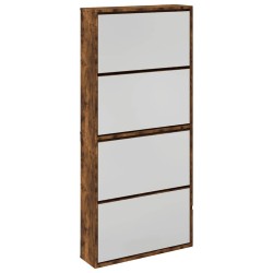 Armoire à chaussures miroir à 4 niveaux chêne fumé 63x17x134 cm 510197510197