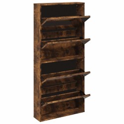 Armoire à chaussures miroir à 4 niveaux chêne fumé 63x17x134 cm 510197510197