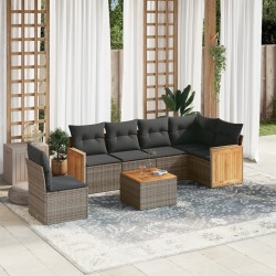 Salon de jardin avec coussins 7 pcs gris résine tressée 510200510200