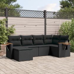 Salon de jardin 6 pcs avec coussins noir résine tressée 510212510212
