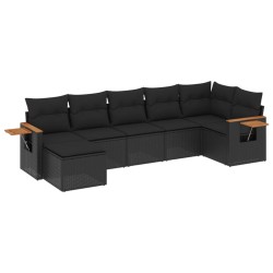 Salon de jardin 7 pcs avec coussins noir résine tressée 510214510214