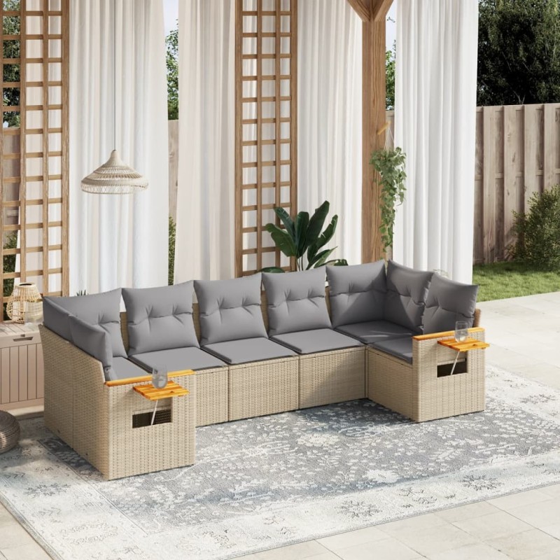 Salon de jardin avec coussins 7 pcs beige résine tressée 510215510215