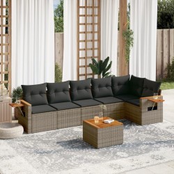 Salon de jardin avec coussins 7 pcs gris résine tressée 510216510216