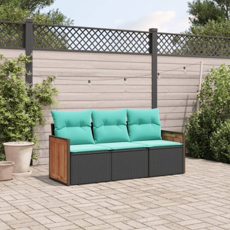 Salon de jardin 3 pcs avec coussins noir résine tressée 510218510218