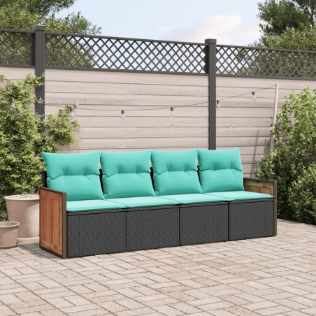 Salon de jardin 4 pcs avec coussins noir résine tressée 510219510219