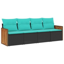 Salon de jardin 4 pcs avec coussins noir résine tressée 510219510219
