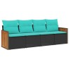 Salon de jardin 4 pcs avec coussins noir résine tressée 510219510219
