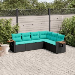 Salon de jardin 6 pcs avec coussins noir résine tressée 510221510221