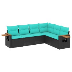 Salon de jardin 6 pcs avec coussins noir résine tressée 510221510221