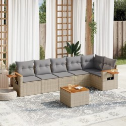 Salon de jardin avec coussins 7 pcs beige résine tressée 510222510222