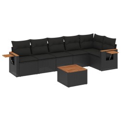 Salon de jardin 7 pcs avec coussins noir résine tressée 510224510224