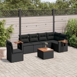 Salon de jardin 7 pcs avec coussins noir résine tressée 510226510226